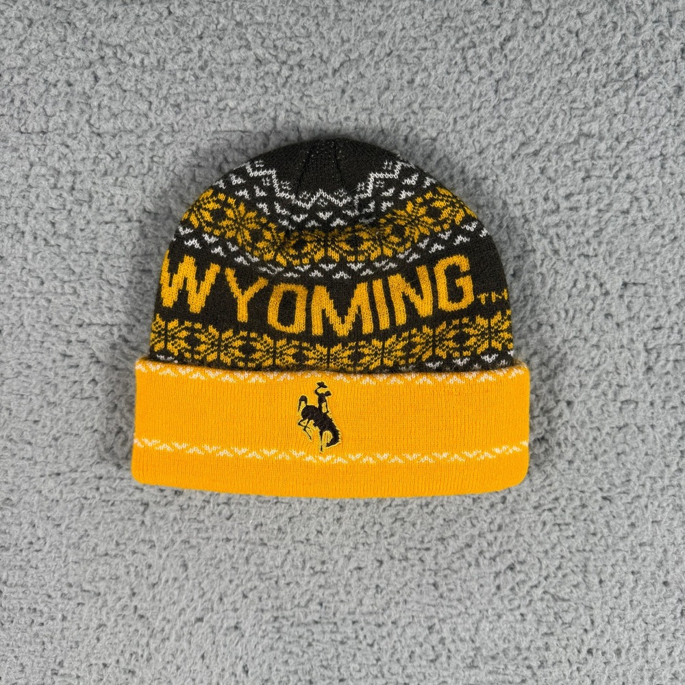 Wyoming Cowboys Beanie‎ Adult One Size Yellow Brown Stripe Acrylic NCAA